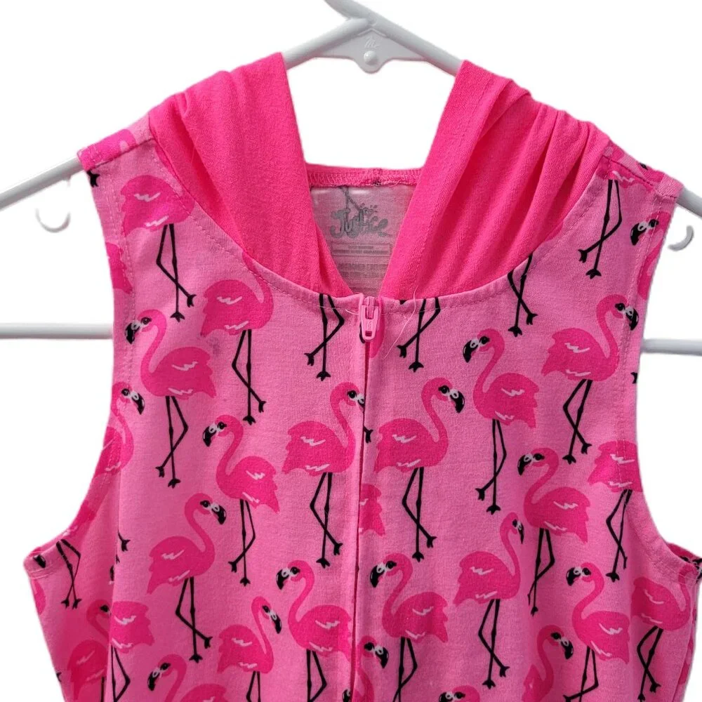 Justice Girls Graphic Hoodie Romper Pink Black Flamingos Sleepwear Size 10